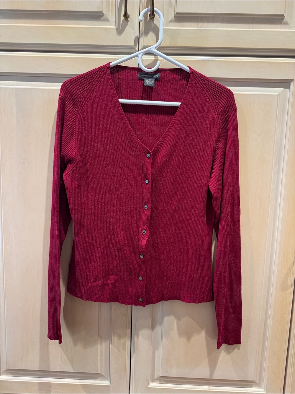 Banana Republic Deep Red V-Neck Button Cardigan-100% silk